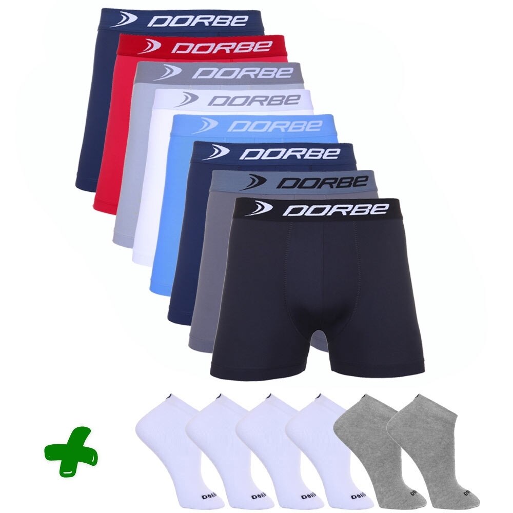 Kit 8 Cuecas Boxer Dorbe + 6 Pares de Meia Sport