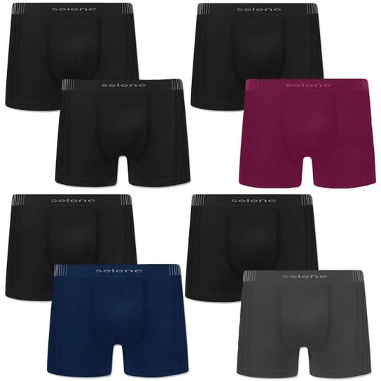 Kit 8 Cuecas Boxer Selene Sem Costura Masculino - Preto+Cinza Menor preço em Kit 8 Cuecas Boxer Selene Sem Costura Masculino - Preto+Cinza