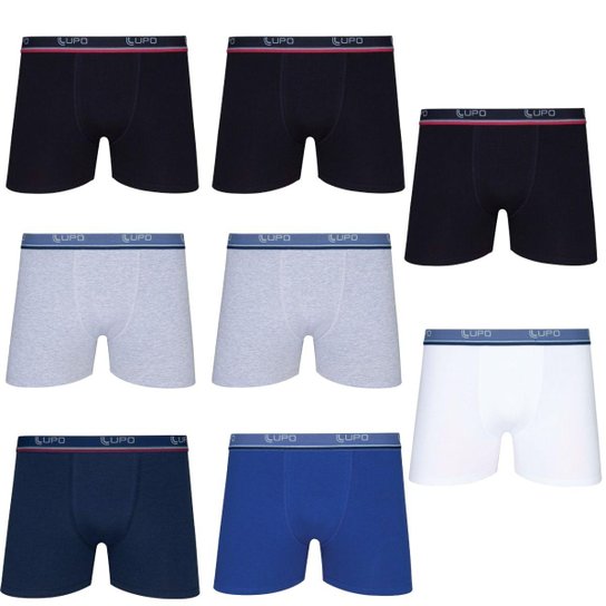 Kit 8 Cuecas Boxer Tradicional Lupo Em Algodão Cotton - Preto+Branco Menor preço em Kit 8 Cuecas Boxer Tradicional Lupo Em Algodão Cotton - Preto+Branco