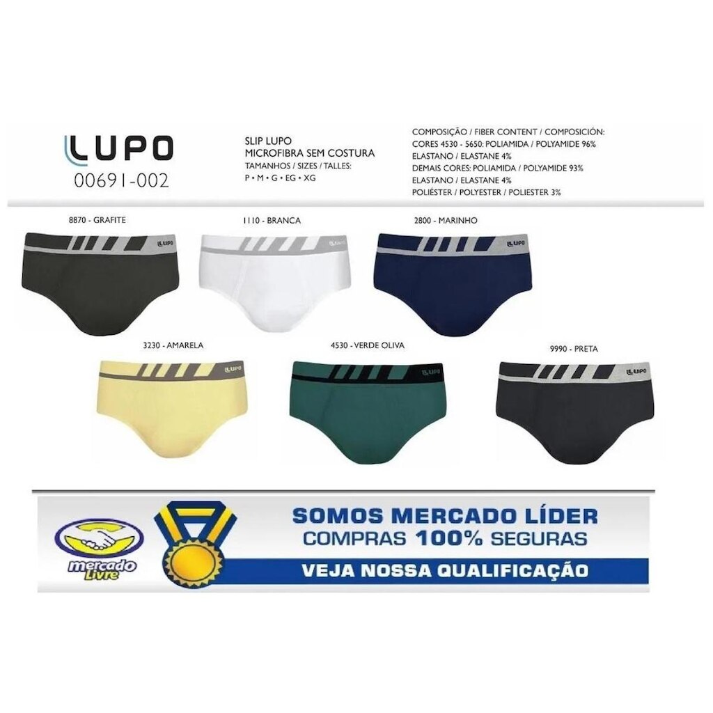 KIT 8 CUECAS SLIP SEM COSTURA MICROFIBRA LUPO 691
