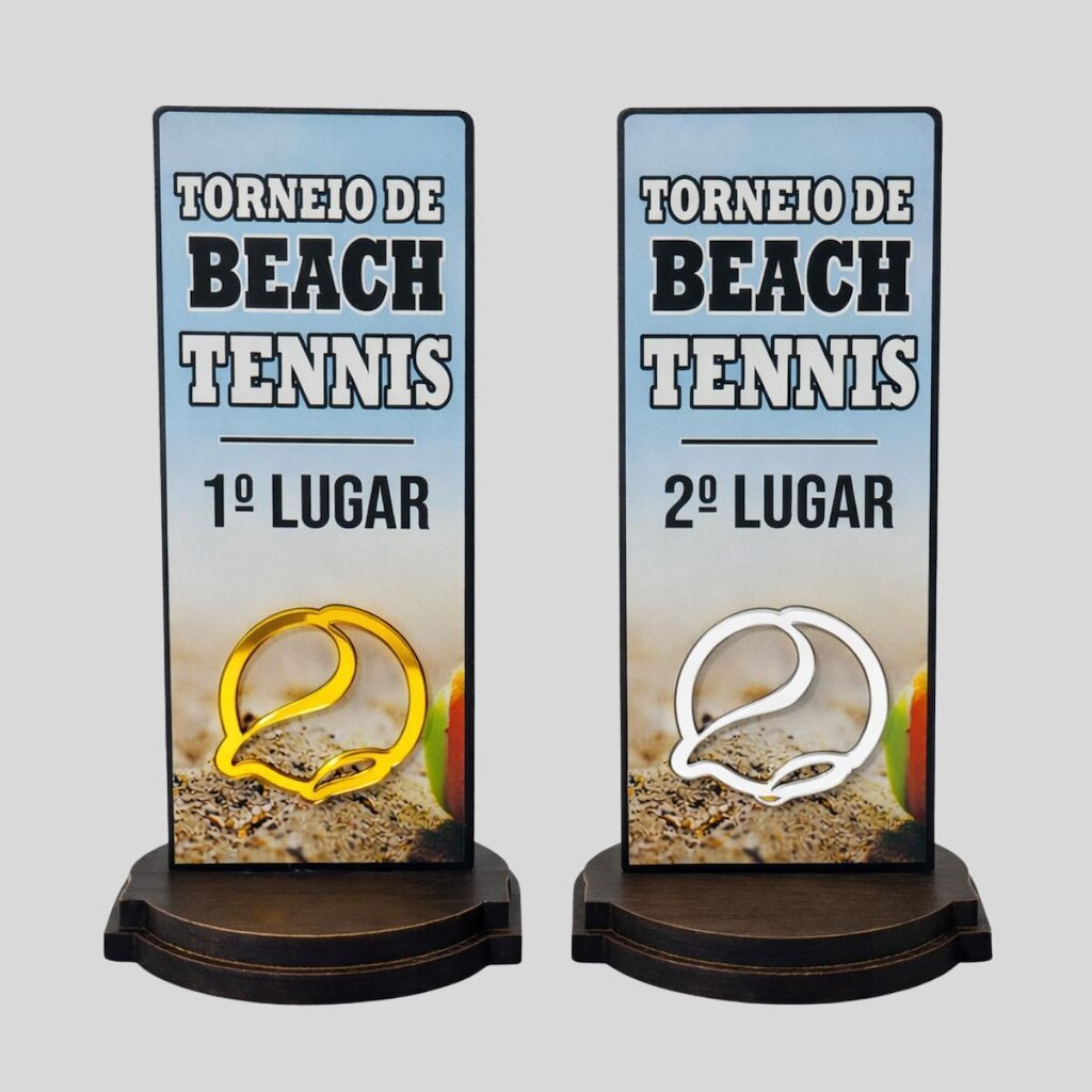 Kit 8 Troféus Beach Tênnis Mdf Acrílico 18cm Premium Unidades