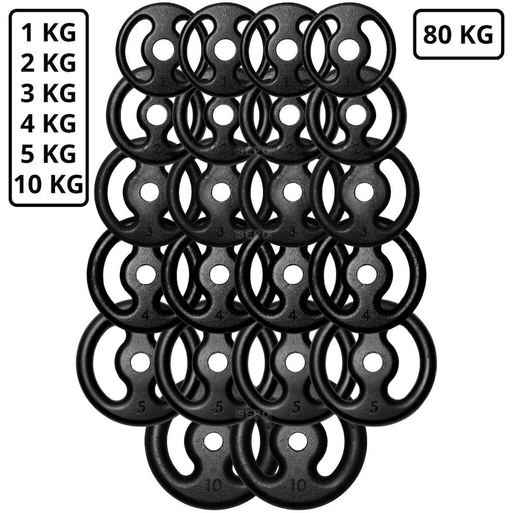 Kit 80Kg em Anilhas de Ferro Fundido Kit com 22 Peças