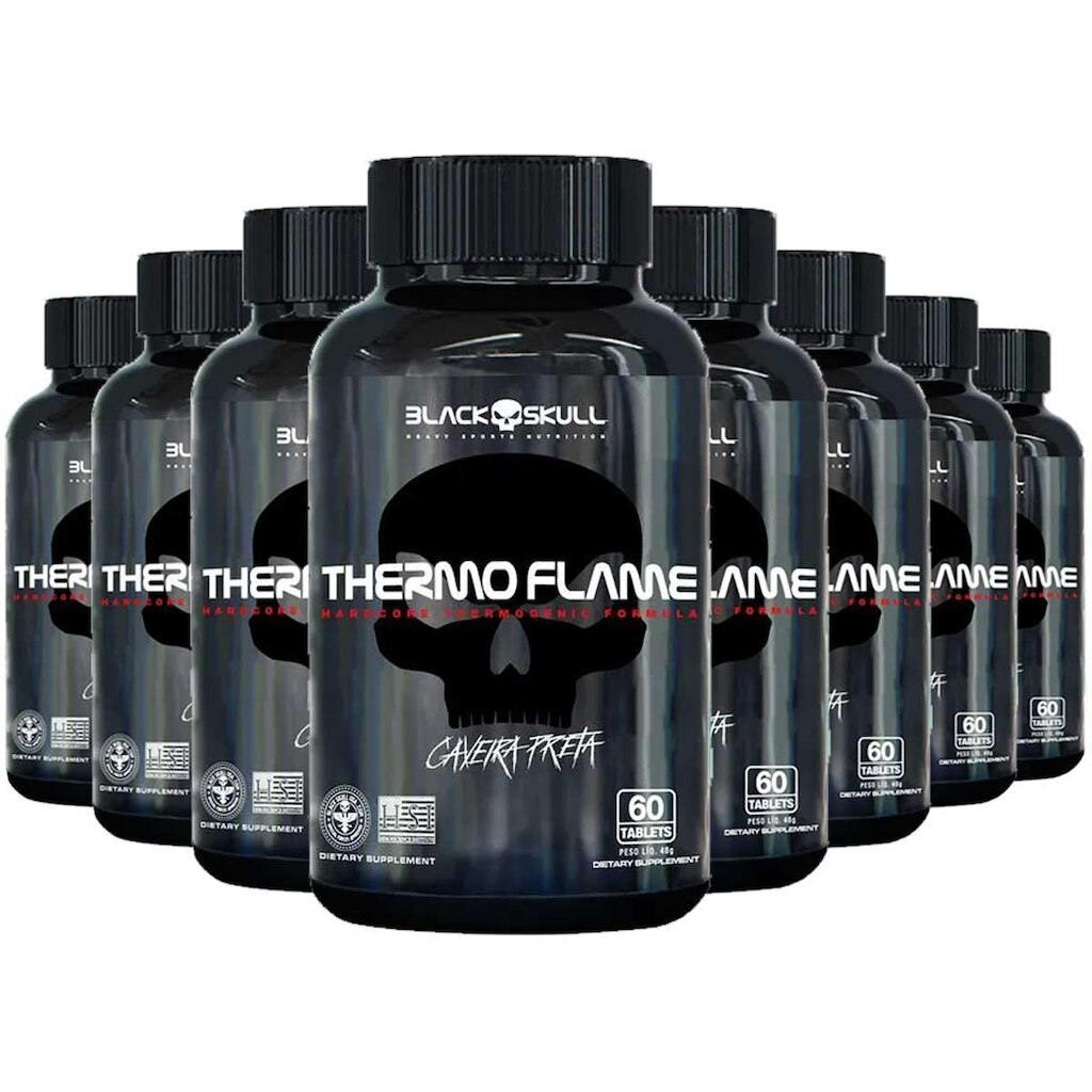 Kit 8x Thermo Flame 60 Caps Cada Black Skull Sabor Sem Sabor