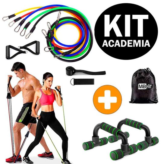Kit Academia em Casa Elásticos Extensores 11 Peças + Barra de Apoio para Flexão Push UP - Preto Menor preço em Kit Academia em Casa Elásticos Extensores 11 Peças + Barra de Apoio para Flexão Push UP - Preto