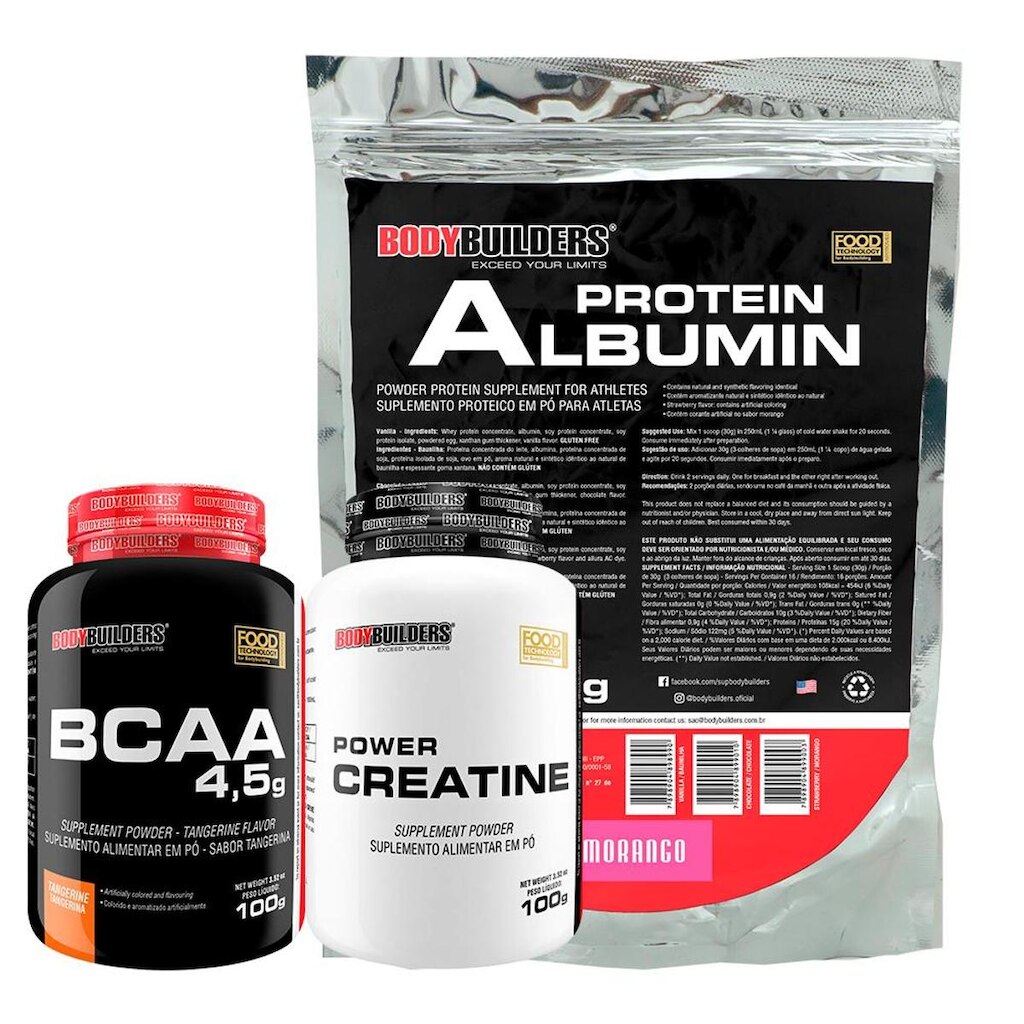 Kit Albumina + Creatina 100g + BCAA 100g - Bodybuilders