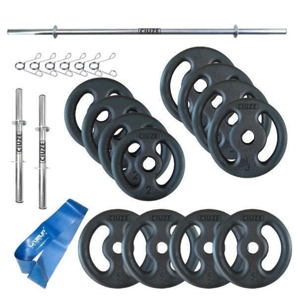 Kit Anilhas de Ferro 40Kg + Barra 120cm e Faixa Forte Menor preço em Kit Anilhas de Ferro 40Kg + Barra 120cm e Faixa Forte