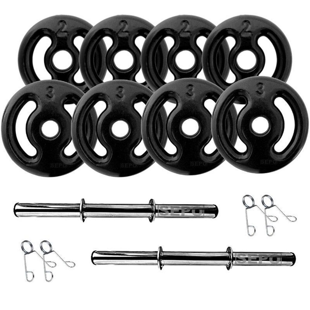 Kit Anilhas Emborrachada PRETA 20kg + 2 Barras 40cm