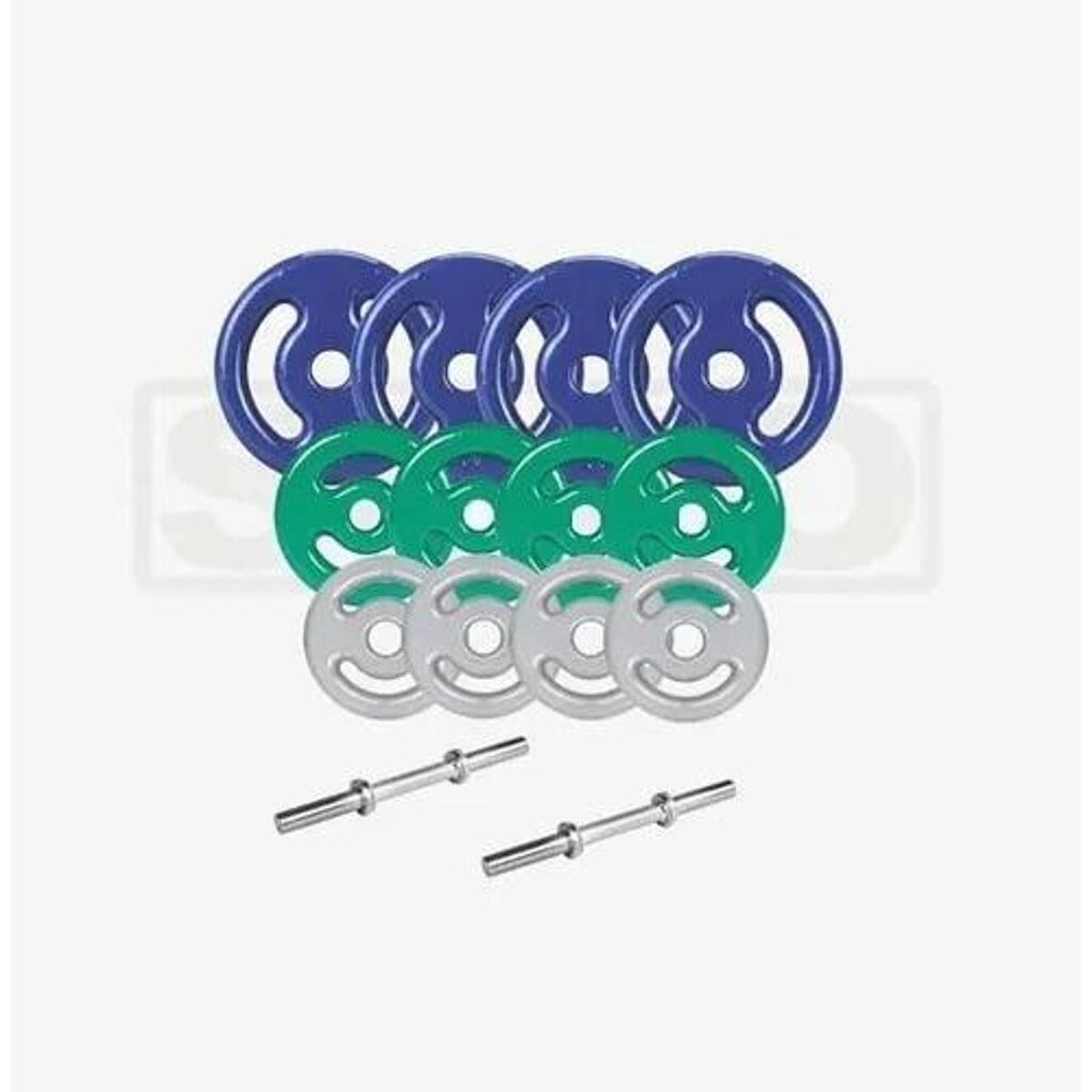 Kit Anilhas Emborrachadas 40kg + 2 Barras 40cm Maciça Rosca