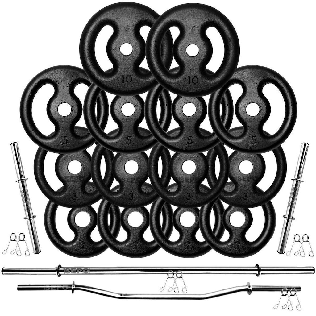 Kit Anilhas Ferro 60kg + Barras 40cm + Barra 120cm + Barra W