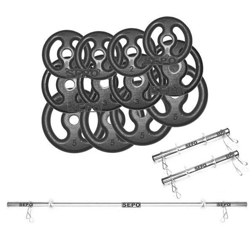 Kit Anilhas Ferro Fundido 40 Kg + Barras 1.60m E 2x 0.40cm
