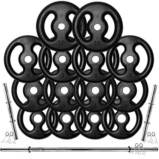 Kit Anilhas Ferro Fundido 60 Kg + Barras Com Presilhas - Preto é ruim? Kit Anilhas Ferro Fundido 60 Kg + Barras Com Presilhas - Preto é boa?