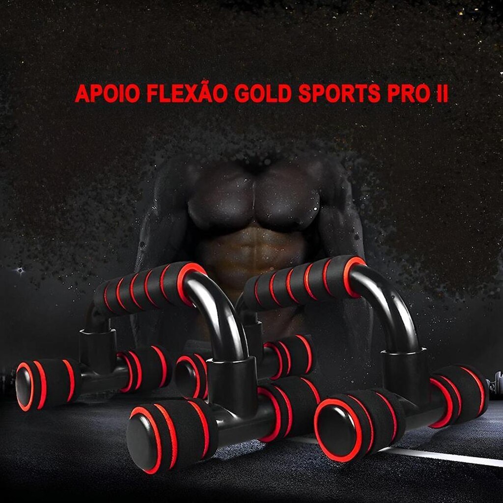 Kit Apoio Para Flexão Gold Sports Pro II em Pvc e PP - 2 Unds Mais Uma Mesh Bag