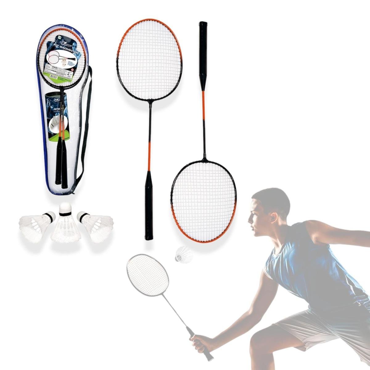 Kit Badminton 2 Raquetes + 3 Petecas Praia viagem Menor preço em Kit Badminton 2 Raquetes + 3 Petecas Praia viagem