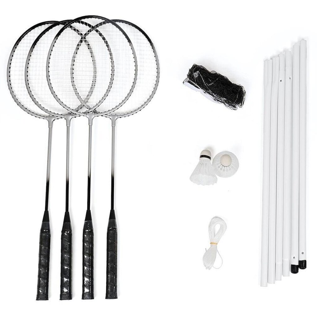 Kit Badminton Hyper Lazer Completo com 04 Raquetes 02 Petecas Rede e Postes