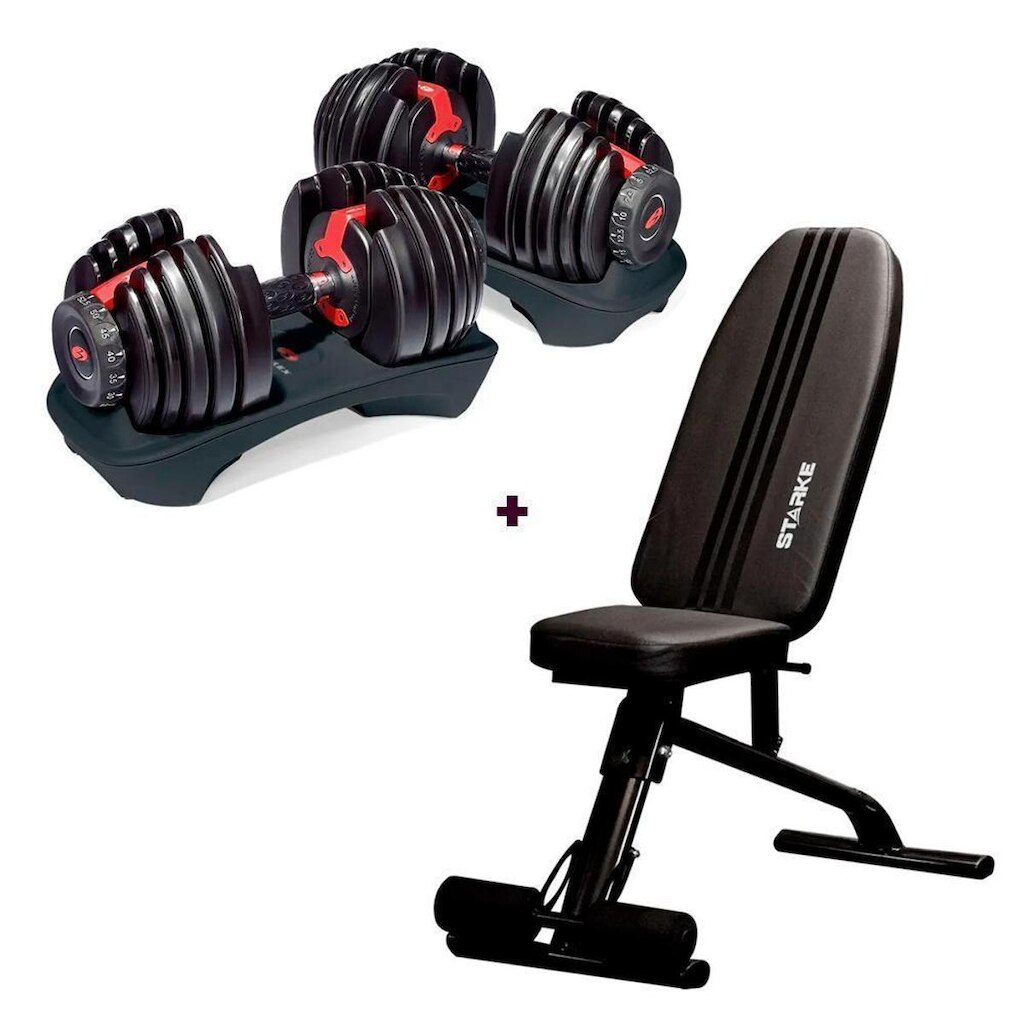 Kit Banco Ajustável Starke + Halteres Reguláveis Bowflex 552