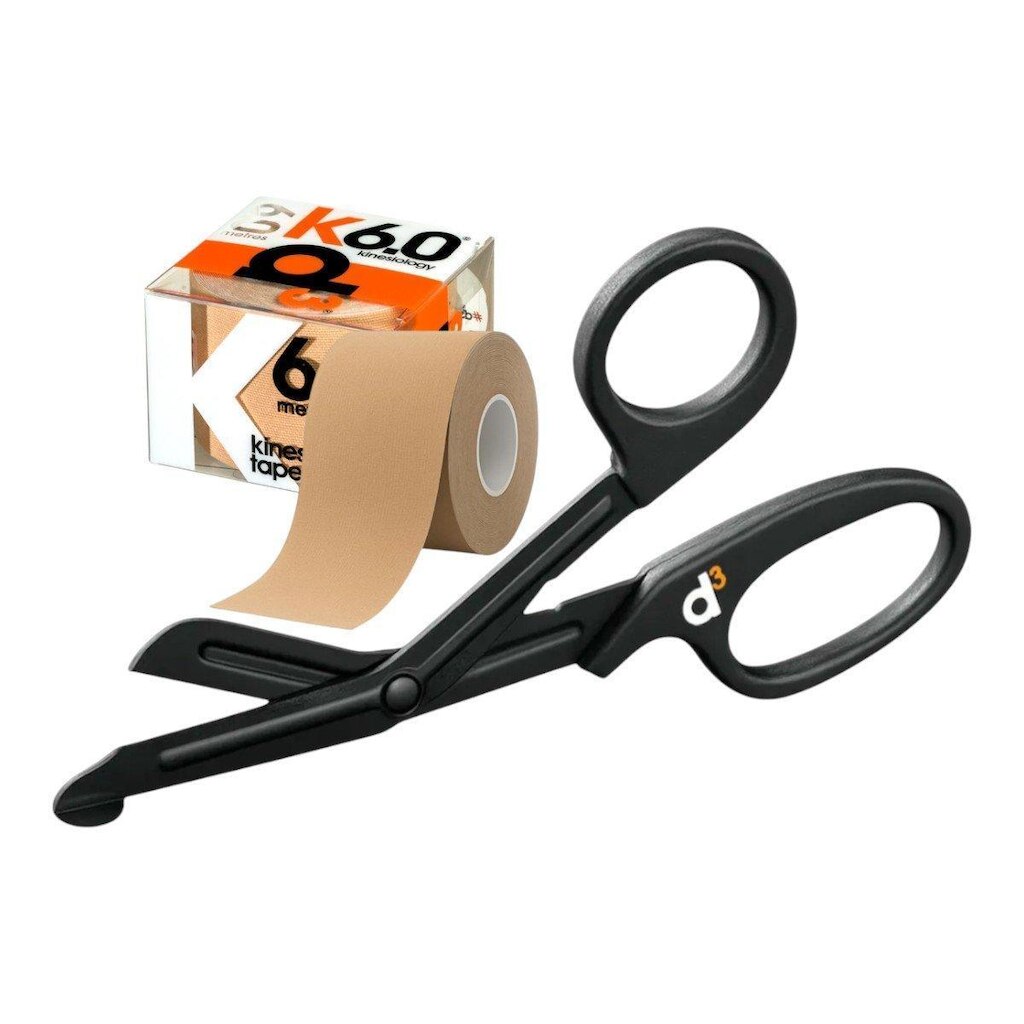 Kit Bandagem Elástica Hipoalergênica D3 Tape K6 Kinesiology + Tesoura Ponta Romba