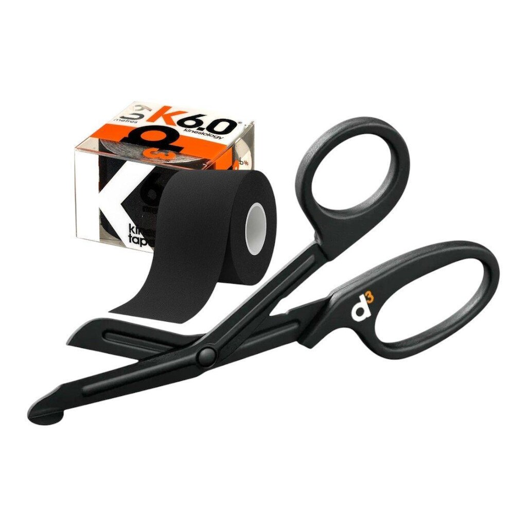 Kit Bandagem Elástica Hipoalergênica D3 Tape K6 Kinesiology + Tesoura Ponta Romba