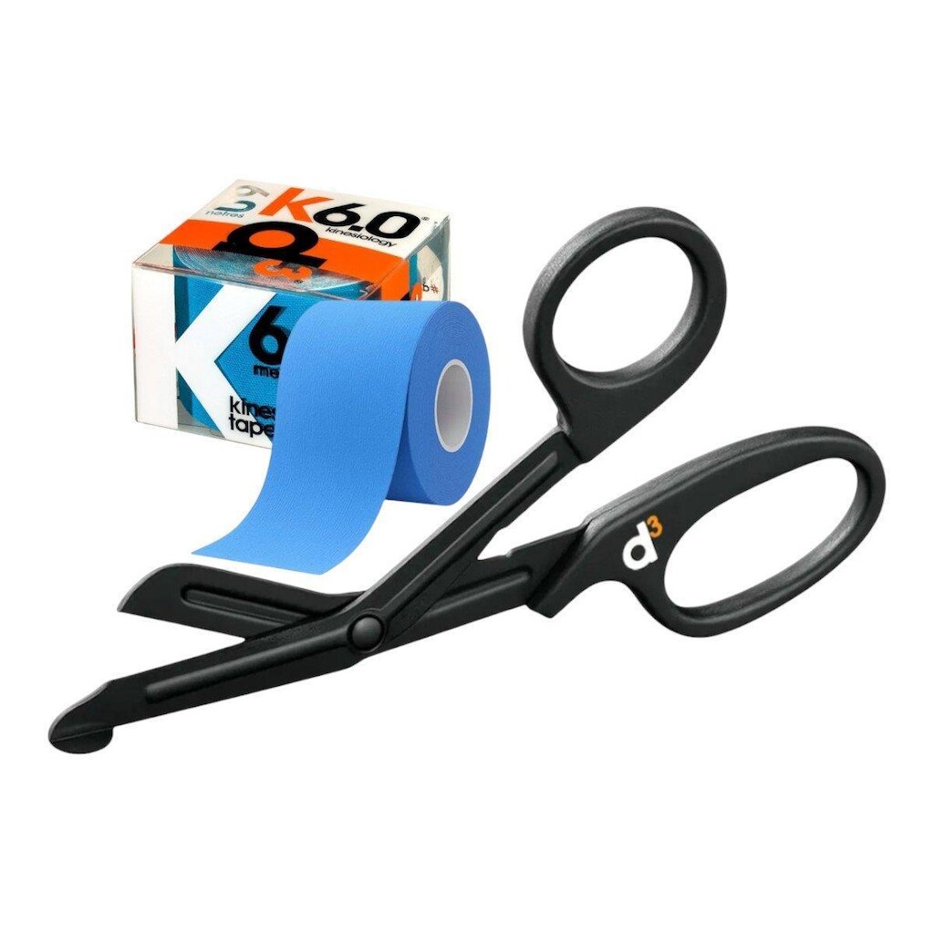 Kit Bandagem Elástica Hipoalergênica D3 Tape K6 Kinesiology + Tesoura Ponta Romba