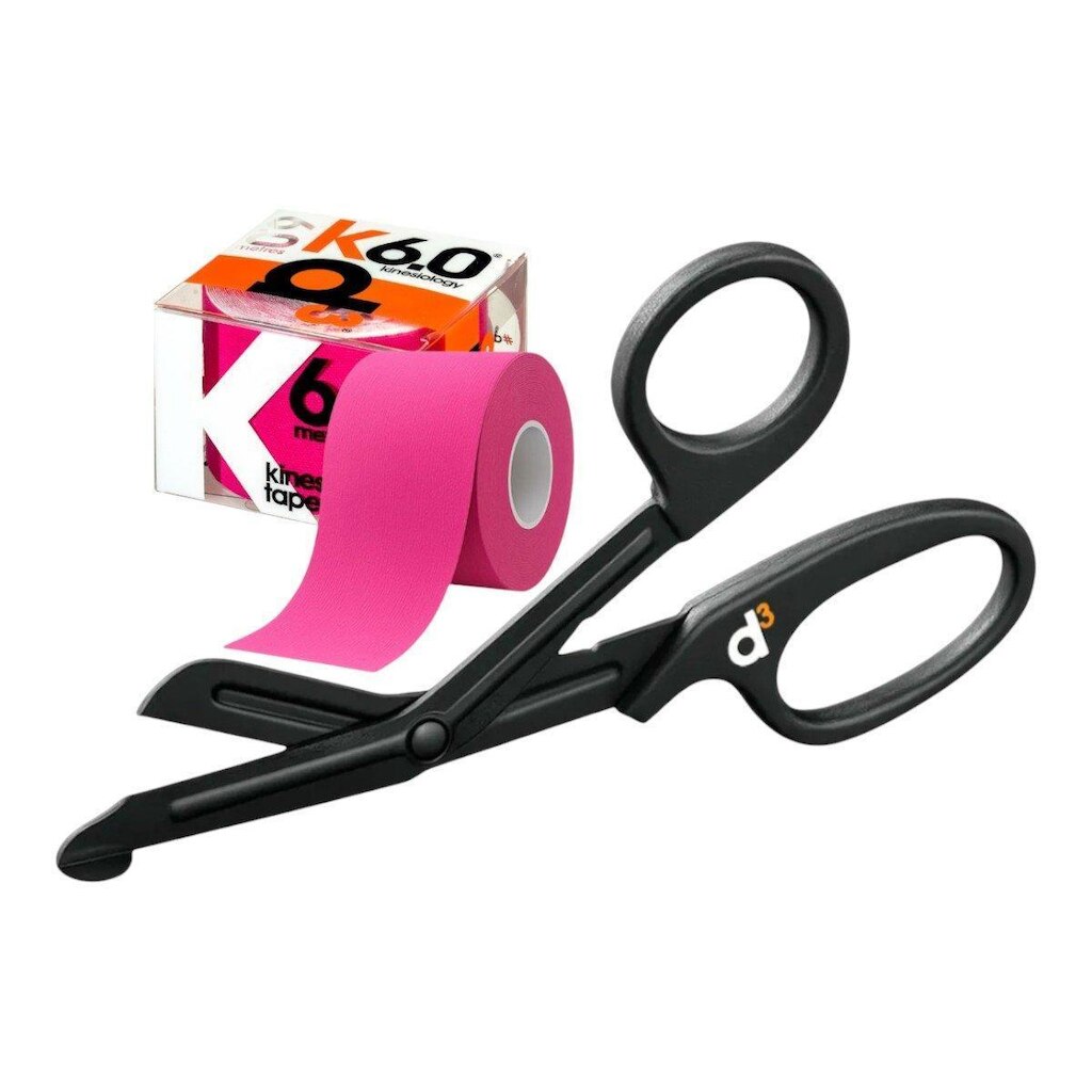 Kit Bandagem Elástica Hipoalergênica D3 Tape K6 Kinesiology + Tesoura Ponta Romba