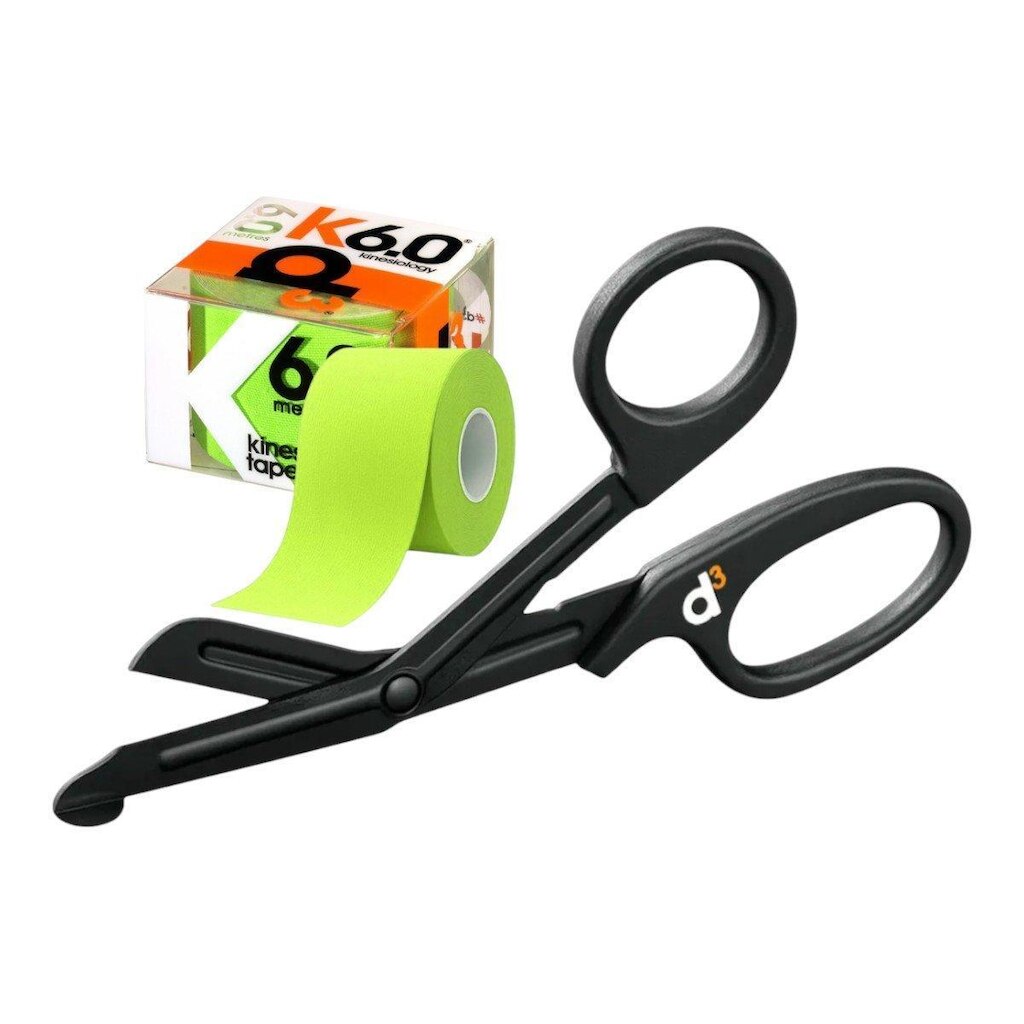 Kit Bandagem Elástica Hipoalergênica D3 Tape K6 Kinesiology + Tesoura Ponta Romba