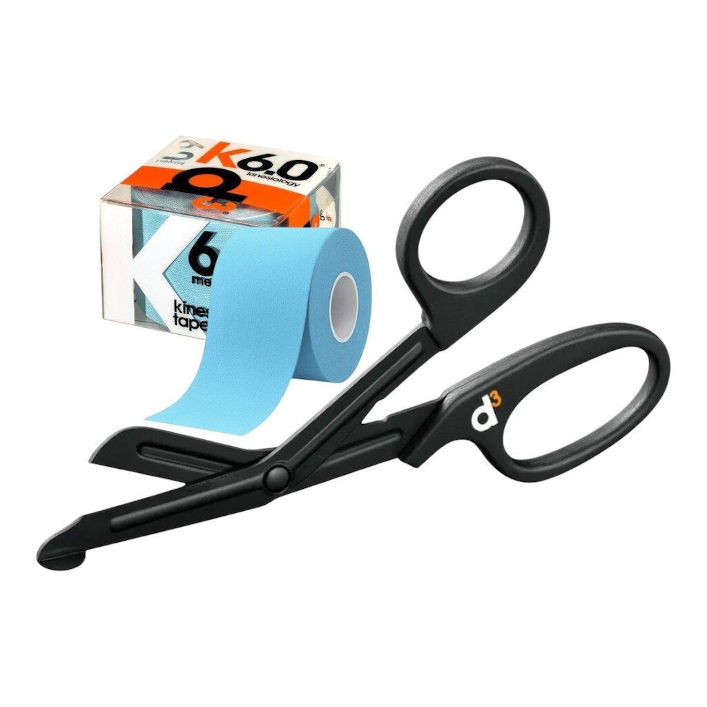Kit Bandagem Elástica Hipoalergênica D3 Tape K6 Kinesiology + Tesoura Ponta Romba