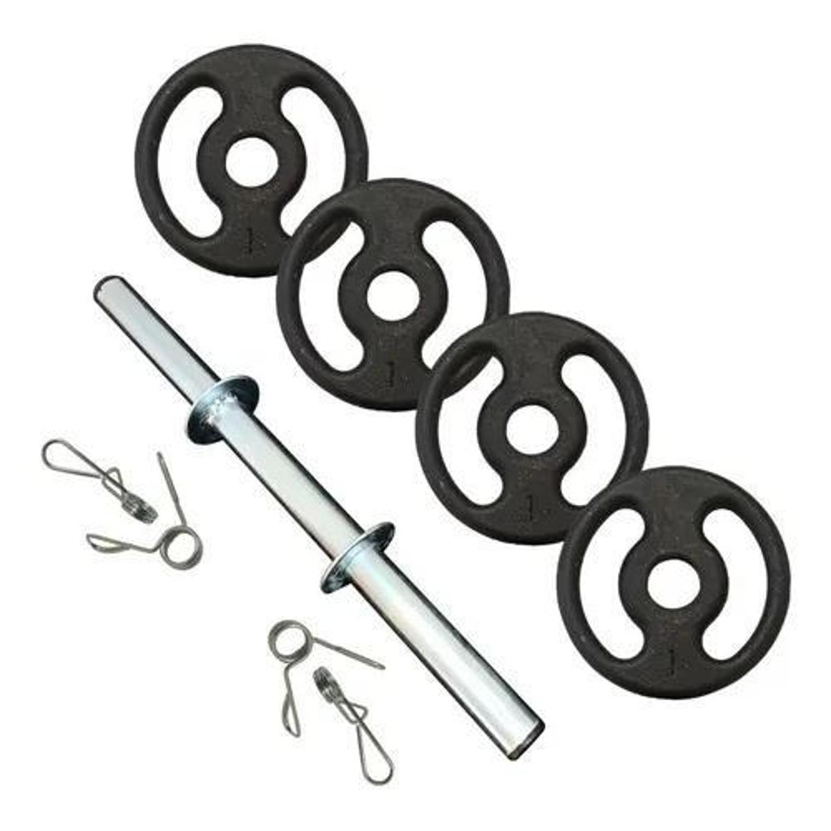 Kit Barra Com Anilha Musculação Halter Peso + Presilhas Menor preço em Kit Barra Com Anilha Musculação Halter Peso + Presilhas