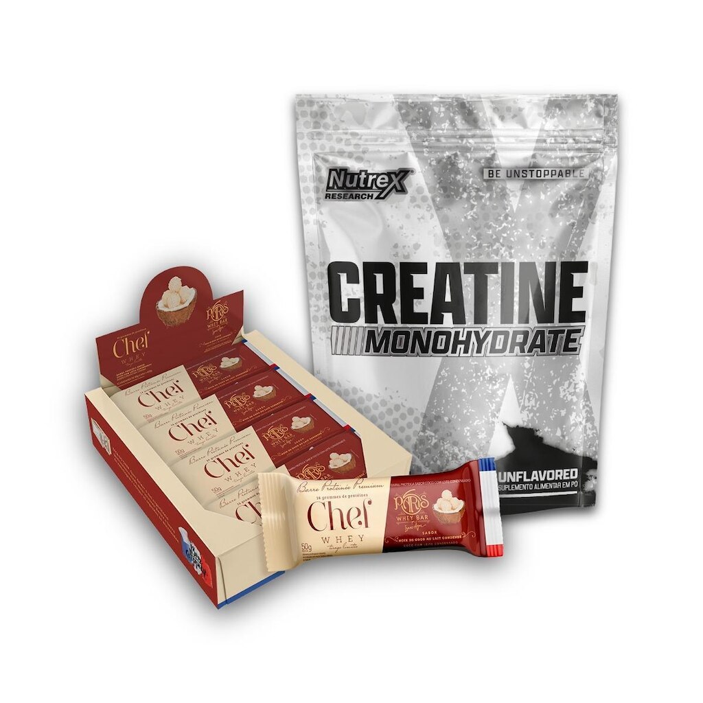 Kit Barra de Proteína Premium 12un - Chef Whey + Creatina Monohydrate Pura 500g - Nutrex Research