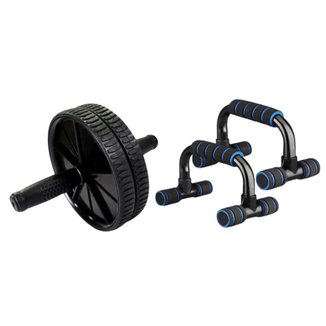 Kit Barra Suporte Chão P/ Flexão Braços e Roda Abdominal Rolo Fortalecimento Core -BRN FITNESS