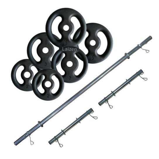 Kit Barras Ocas Com Presilhas + 20 Kg De Anilha De Ferro - Preto Menor preço em Kit Barras Ocas Com Presilhas + 20 Kg De Anilha De Ferro - Preto