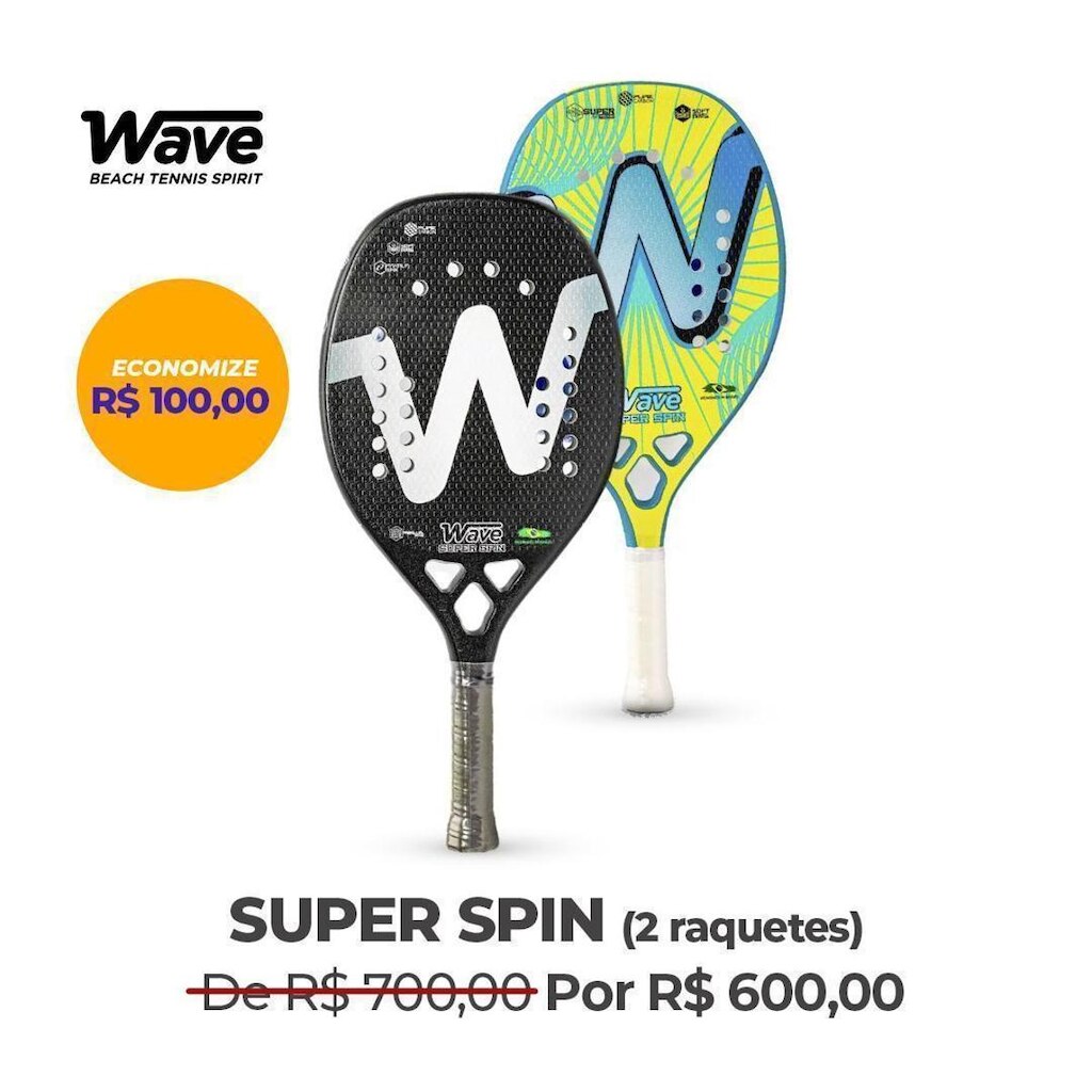 Kit Beach Tennis Dupla Super Spin com 2 Raquetes e Bolas Wave Sport