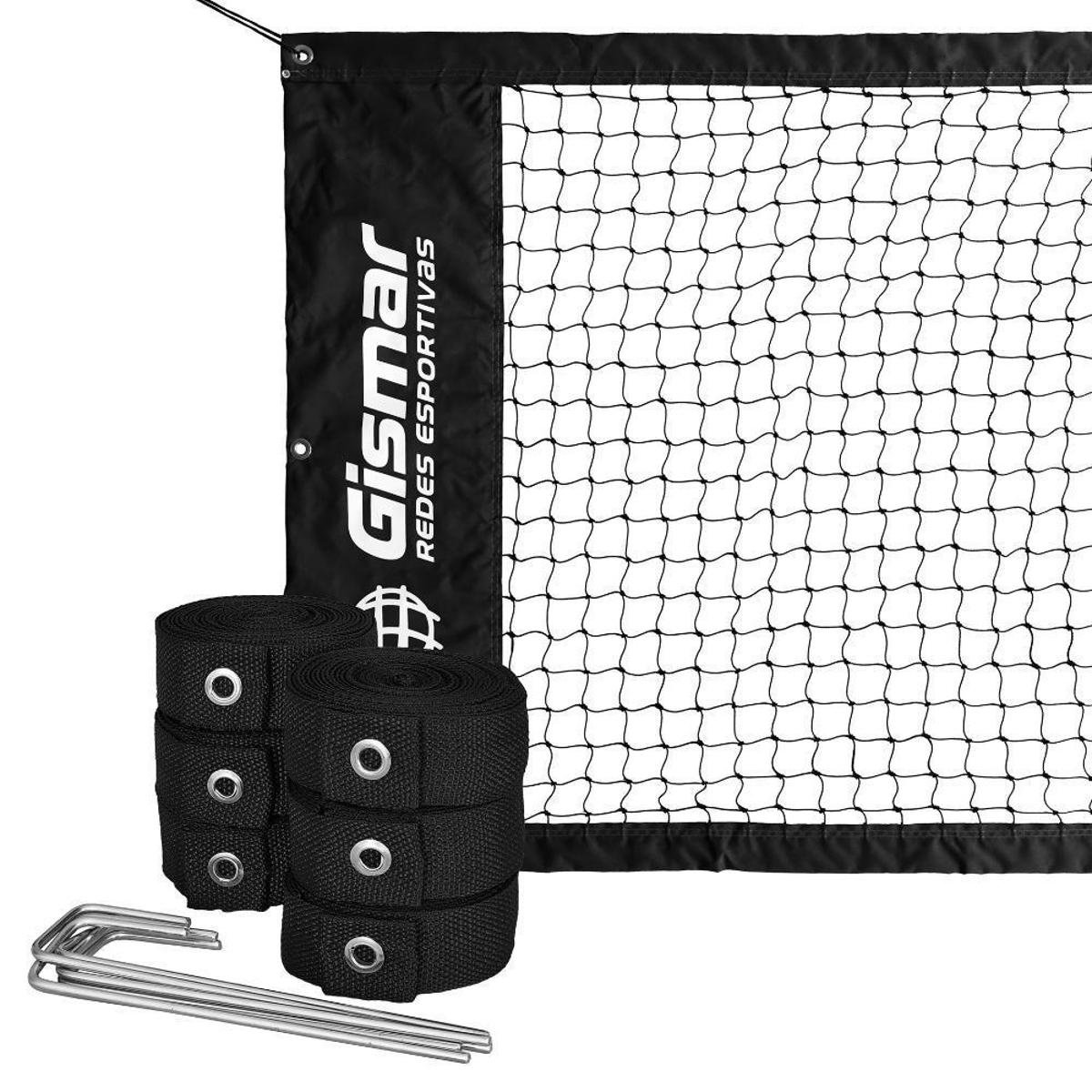 Kit Beach Tennis Preto Rede Oficial 4 Faixas Pro + Fita de Marcação