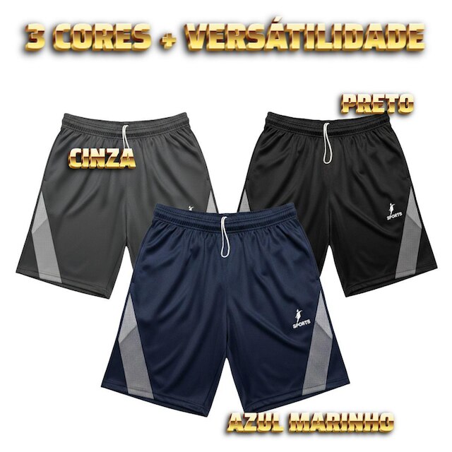 Kit Bermuda Masculina Helanca Esportiva Secagem Rápida