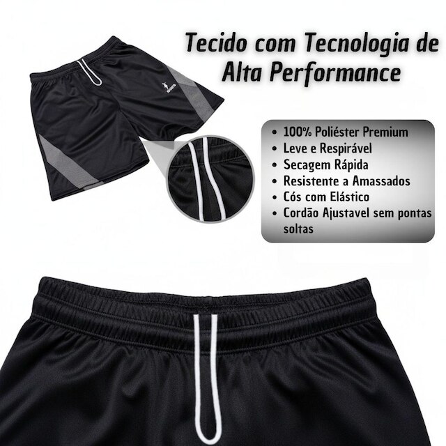 Kit Bermuda Masculina Helanca Esportiva Secagem Rápida