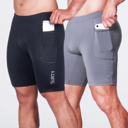 Kit Bermuda Térmica Masculina Compressão Leve Surty Rush On - Preto+Cinza Menor preço em Kit Bermuda Térmica Masculina Compressão Leve Surty Rush On - Preto+Cinza