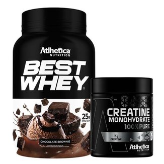 Kit Best Whey Isolado Hidro Brownie 900g + Creatina Atlhetica