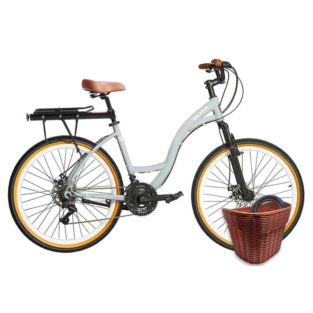 Kit Bicicleta Blitz Comodo 26 Urbana 21v + Bagageiro, Cestinha e Cadeado