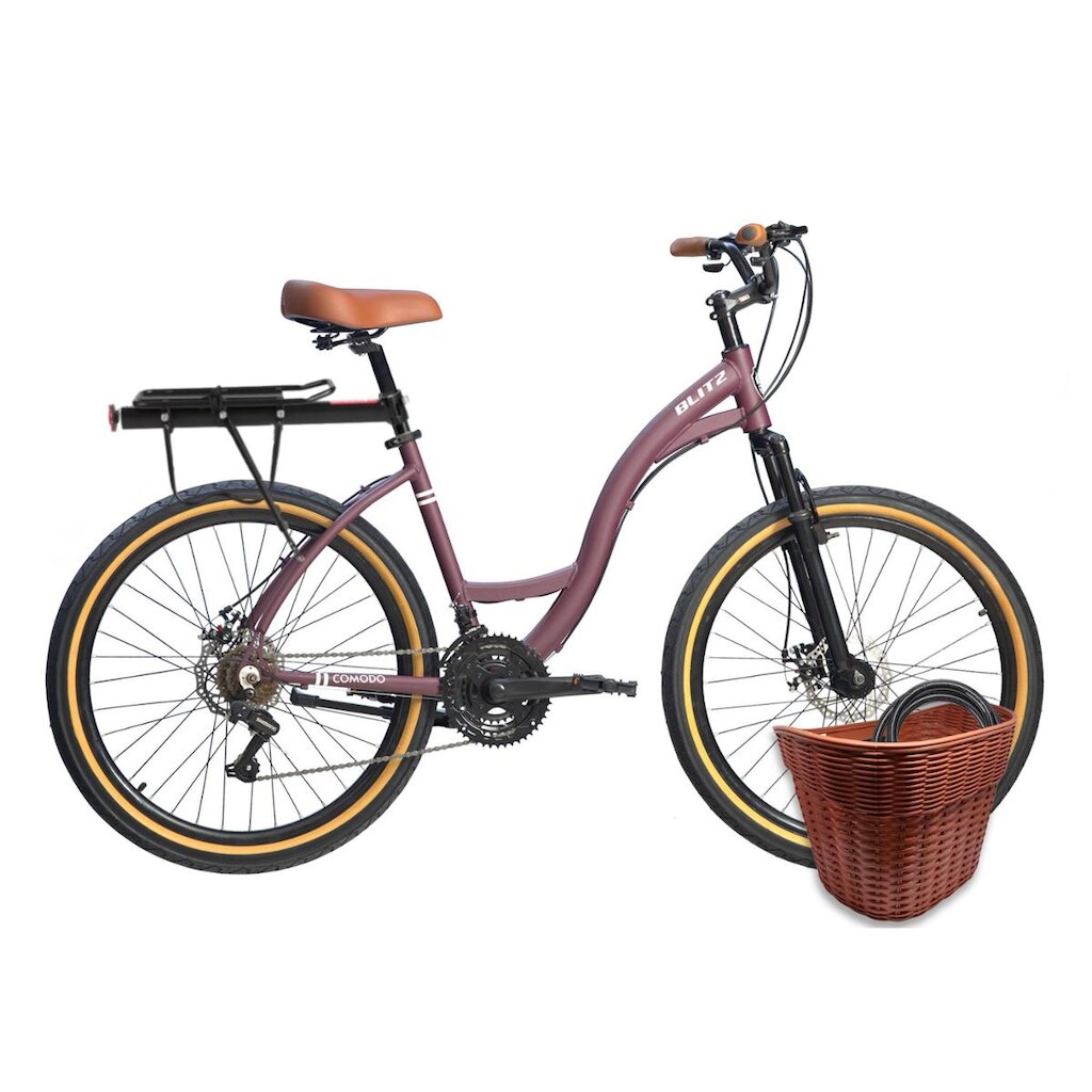Kit Bicicleta Blitz Comodo 26 Urbana 21v + Bagageiro, Cestinha e Cadeado