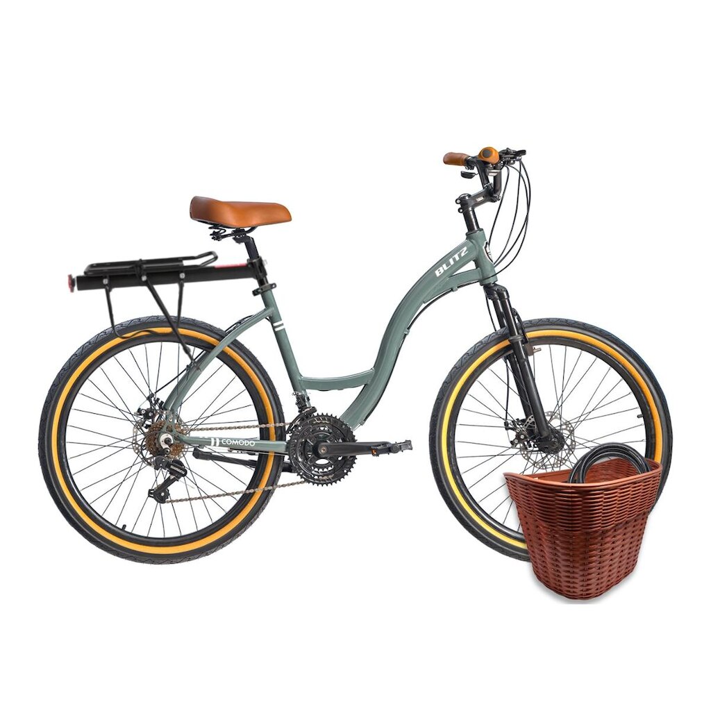Kit Bicicleta Blitz Comodo 26 Urbana 21v + Bagageiro, Cestinha e Cadeado