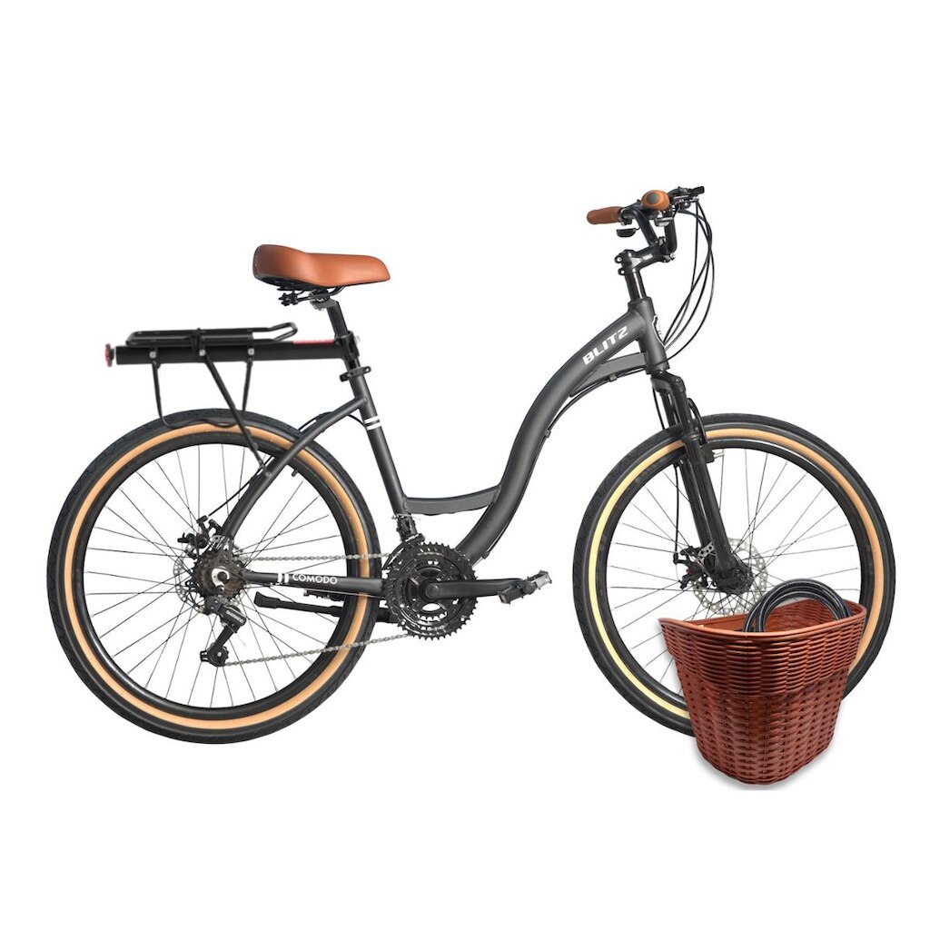Kit Bicicleta Blitz Comodo 26 Urbana 21v + Bagageiro, Cestinha e Cadeado