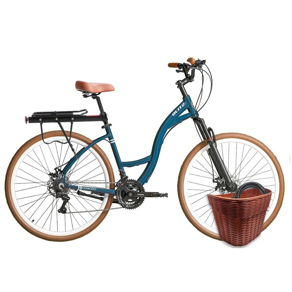 Kit Bicicleta Blitz Comodo 29 Shimano 21v + Bagageiro , Cestinha e Cadeado
