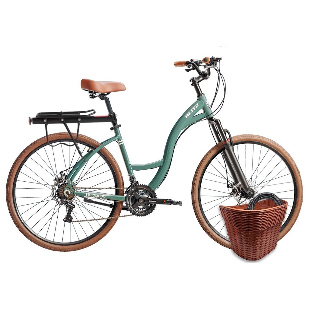 Kit Bicicleta Blitz Comodo 29 Shimano 21v + Bagageiro , Cestinha e Cadeado