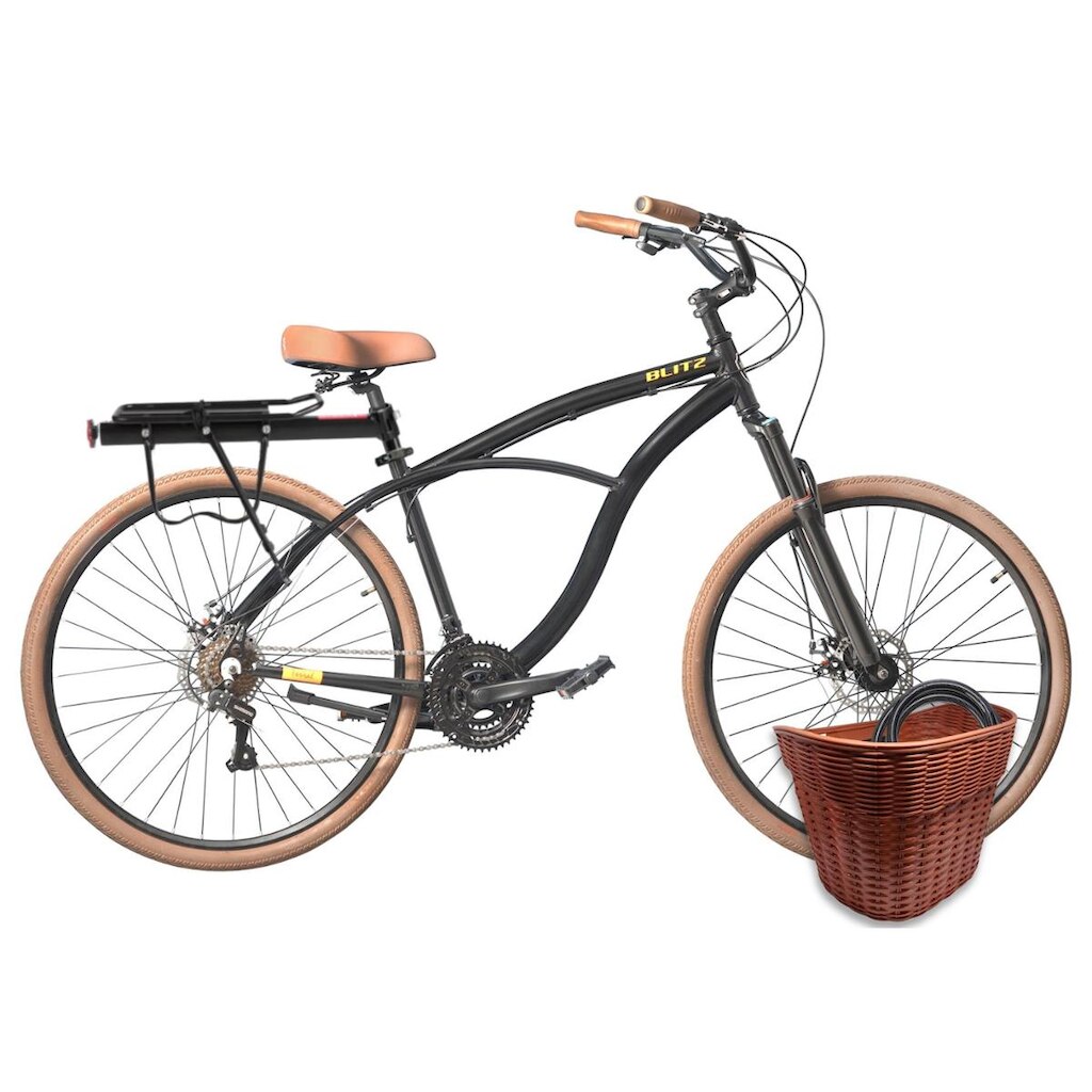 Kit Bicicleta Terral 29 BLITZ Alumínio 21v e freios a disco + Bagageiro, Cesta e Cadeado - 2214