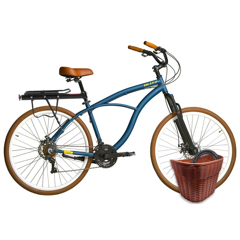 Kit Bicicleta Terral 29 BLITZ Alumínio 21v e freios a disco + Bagageiro, Cesta e Cadeado - 2214