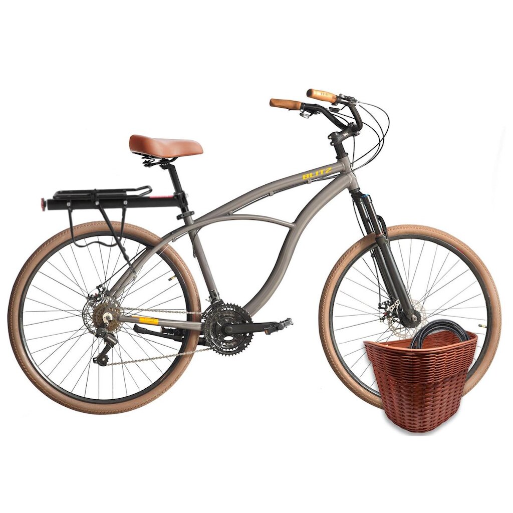 Kit Bicicleta Terral 29 BLITZ Alumínio 21v e freios a disco + Bagageiro, Cesta e Cadeado - 2214