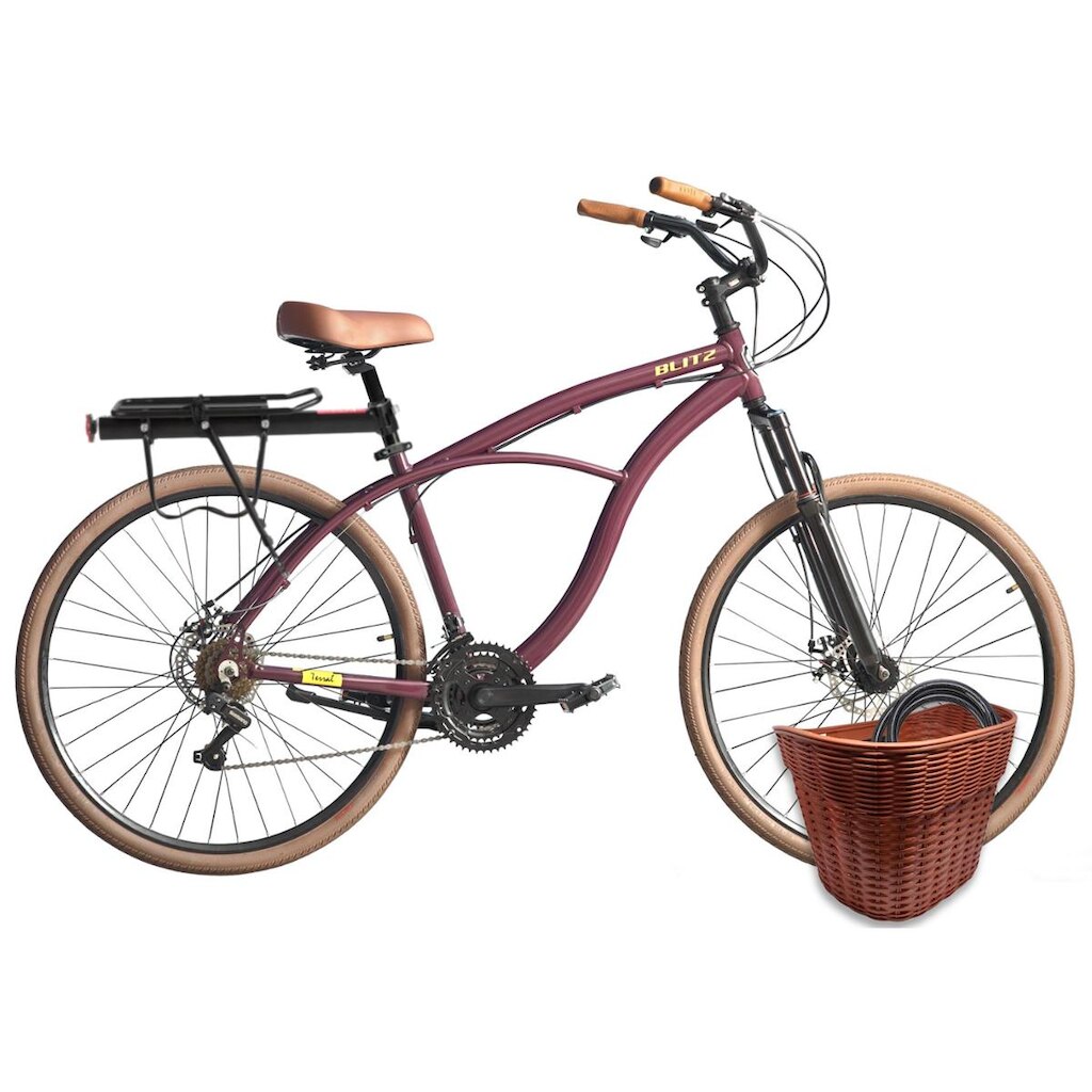 Kit Bicicleta Terral 29 BLITZ Alumínio 21v e freios a disco + Bagageiro, Cesta e Cadeado - 2214