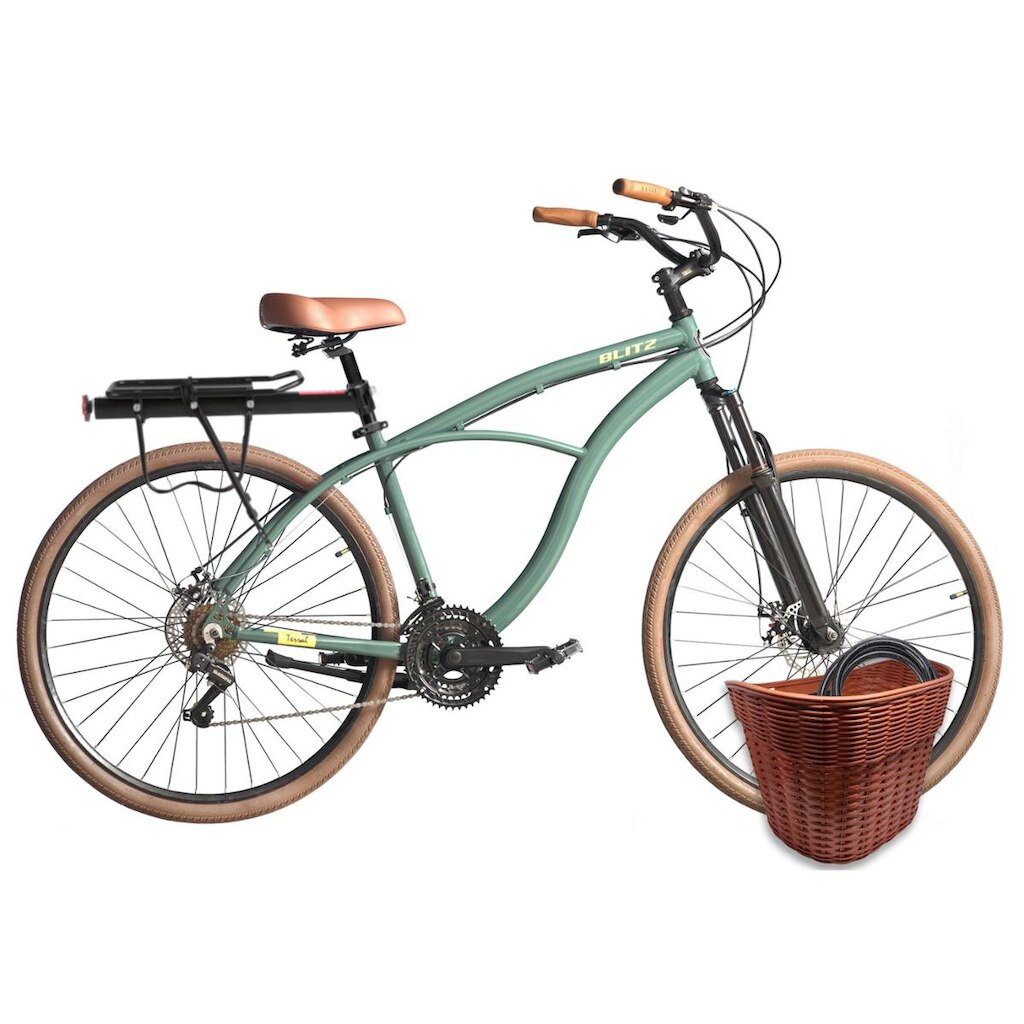 Kit Bicicleta Terral 29 BLITZ Alumínio 21v e freios a disco + Bagageiro, Cesta e Cadeado - 2214