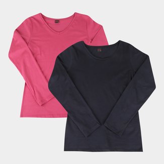 Kit Blusa Básicos Manga Longa C/ 2 Peças Feminina