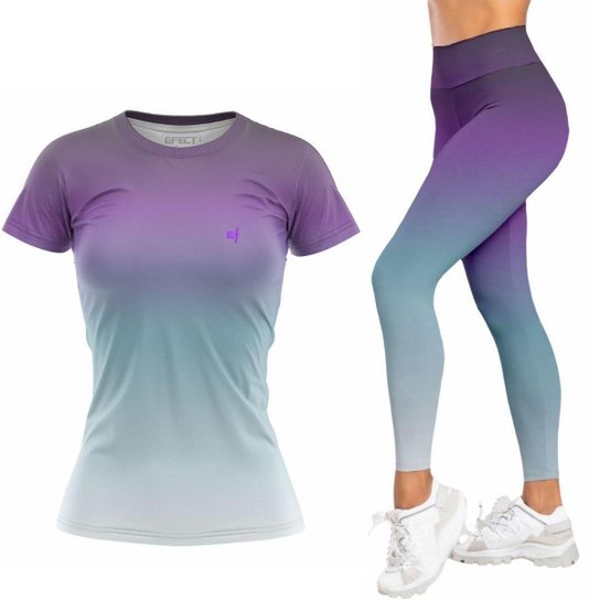 Kit Blusa Feminina Academia Dry Degrade Calça Legging Cós Alto Fitness Suplex Caminhada Treino - Roxo Menor preço em Kit Blusa Feminina Academia Dry Degrade Calça Legging Cós Alto Fitness Suplex Caminhada Treino - Roxo