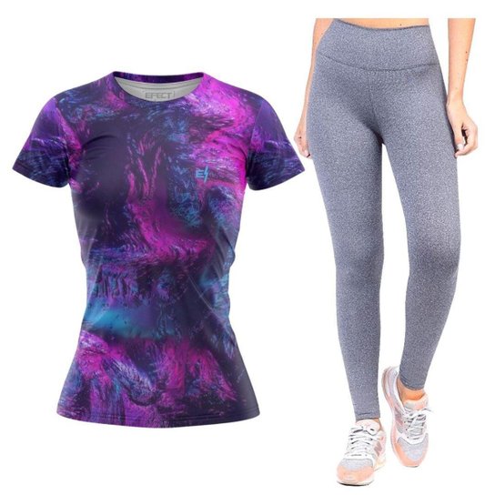 Kit Blusa Feminina Dry Calça Legging Cós Alto Lisa Academia Caminhada Corrida Musculação - Cinza Menor preço em Kit Blusa Feminina Dry Calça Legging Cós Alto Lisa Academia Caminhada Corrida Musculação - Cinza