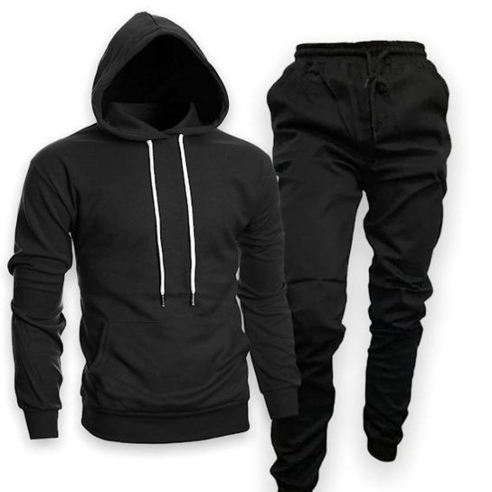 Kit Blusa Moletom Flanelada + Calça Jogger Jeans Masculino Liso 25 - Preto Menor preço em Kit Blusa Moletom Flanelada + Calça Jogger Jeans Masculino Liso 25 - Preto